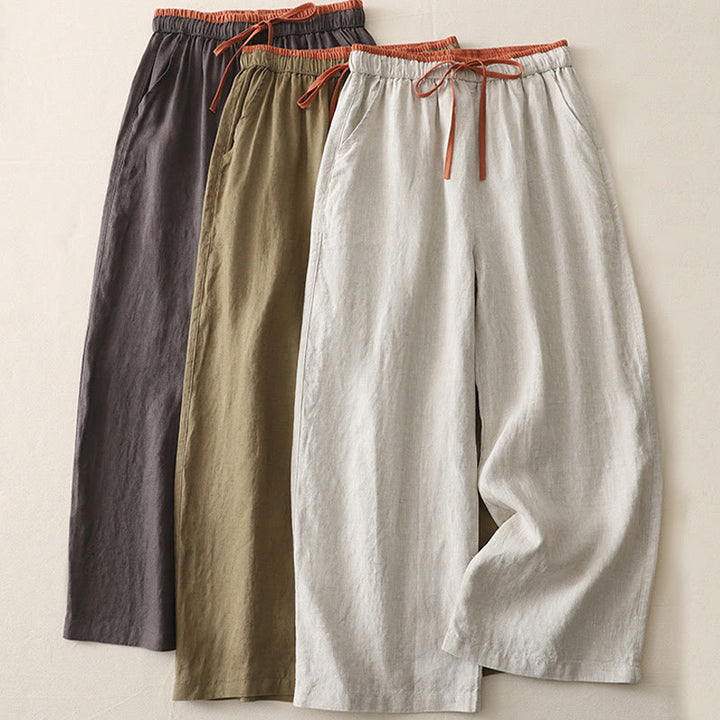 Pantaloni larghi da donna in cotone con coulisse, stile casual, motivo Buddha Stones, con tasche e blocchi di colore