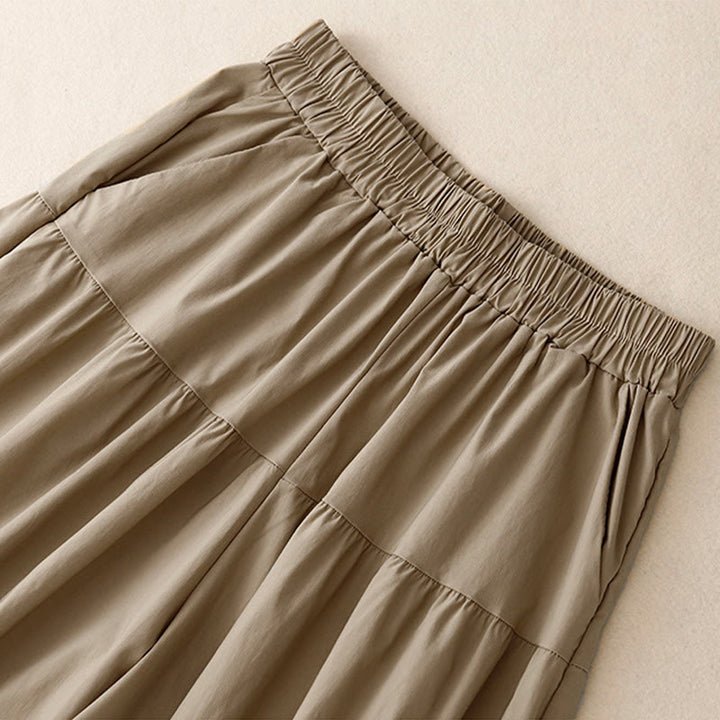 Pantaloni larghi casual da donna in cotone elasticizzato Buddha Stones, con tasche, lunghezza 7-8