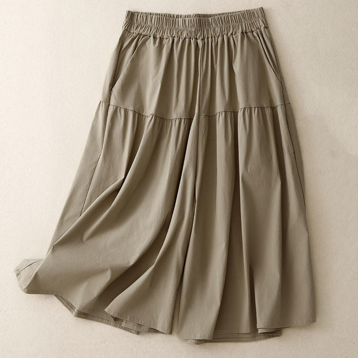 Pantaloni larghi casual da donna in cotone elasticizzato Buddha Stones, con tasche, lunghezza 7-8 - Abbronzatura - US8-10, UK/AU12-14, EU40-42 (2XL) - image 0