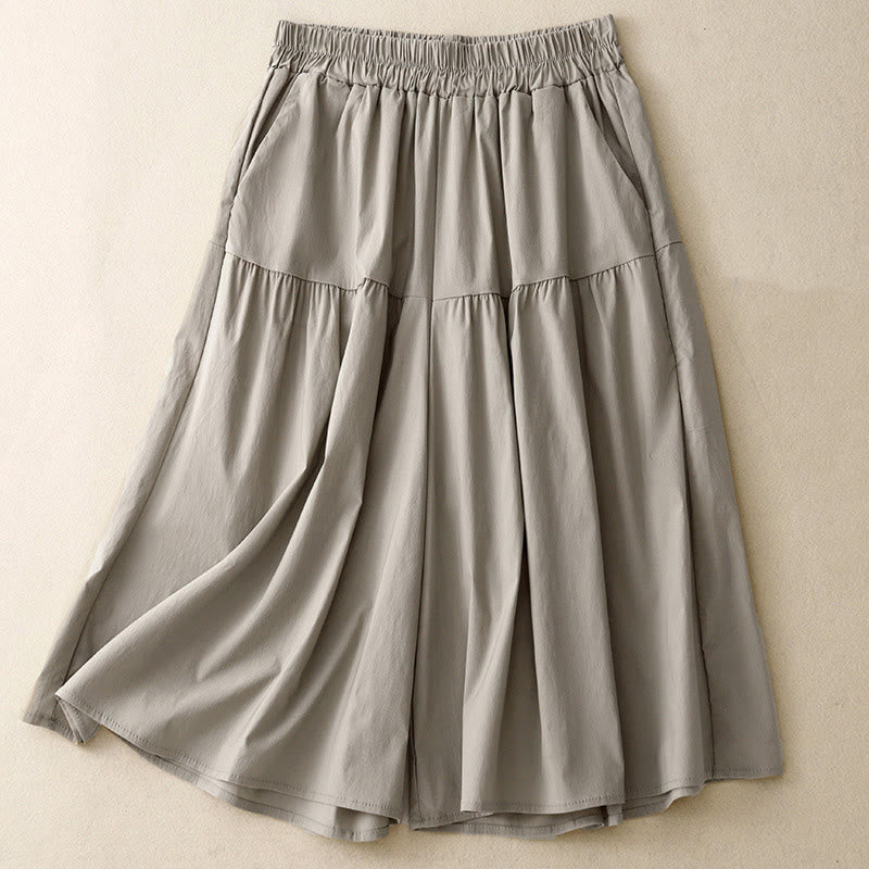 Pantaloni larghi casual da donna in cotone elasticizzato Buddha Stones, con tasche, lunghezza 7-8