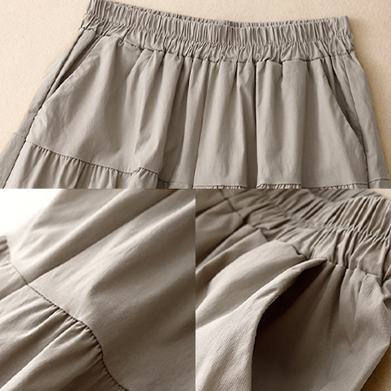 Pantaloni larghi casual da donna in cotone elasticizzato Buddha Stones, con tasche, lunghezza 7-8