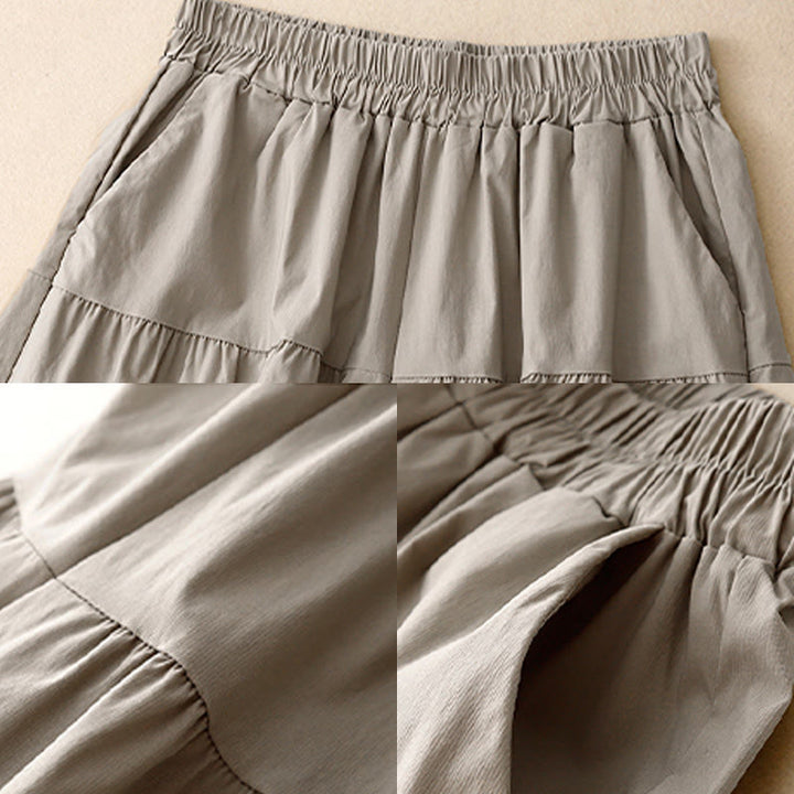 Pantaloni larghi casual da donna in cotone elasticizzato Buddha Stones, con tasche, lunghezza 7-8