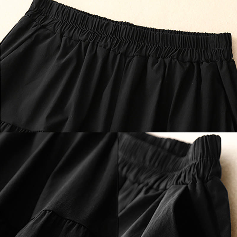 Pantaloni larghi casual da donna in cotone elasticizzato Buddha Stones, con tasche, lunghezza 7-8