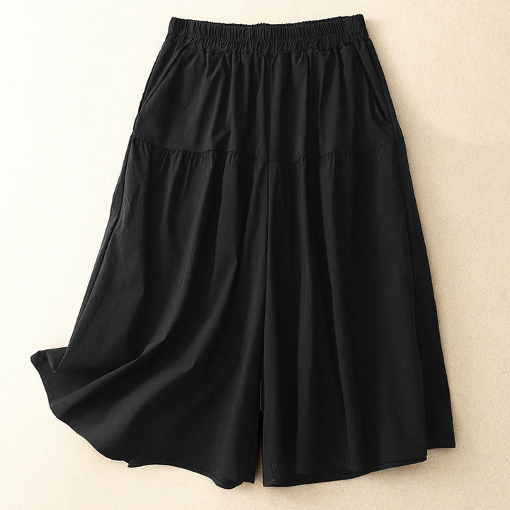 Pantaloni larghi casual da donna in cotone elasticizzato Buddha Stones, con tasche, lunghezza 7-8