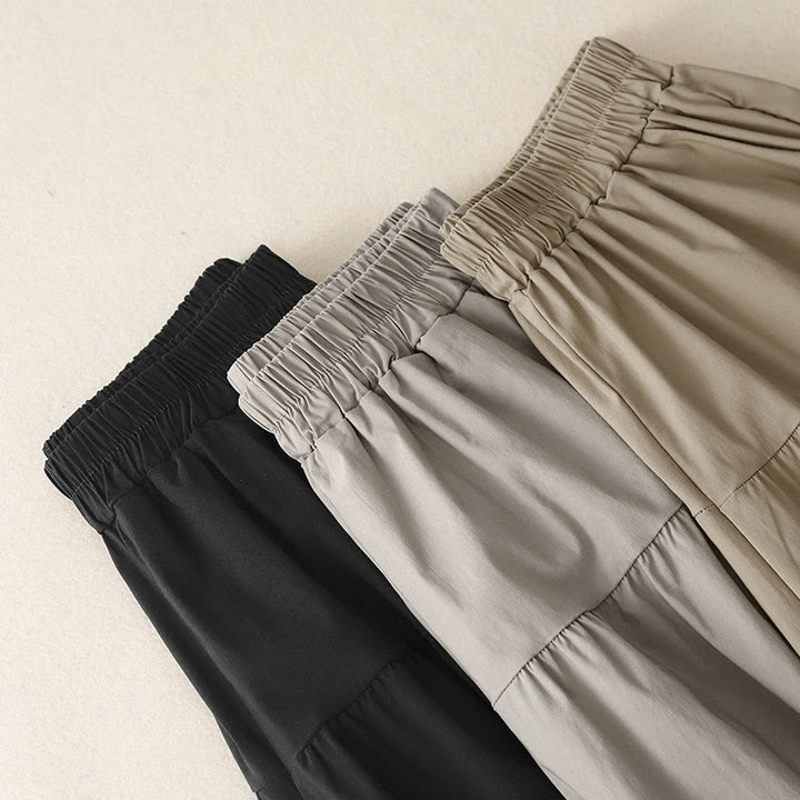 Pantaloni larghi casual da donna in cotone elasticizzato Buddha Stones, con tasche, lunghezza 7-8