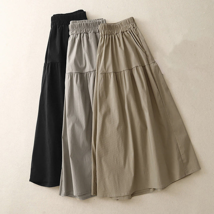 Pantaloni larghi casual da donna in cotone elasticizzato Buddha Stones, con tasche, lunghezza 7-8