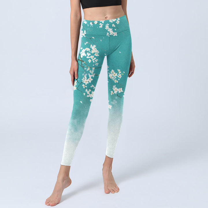 Leggings da palestra con stampa di fiori di pero bianco e Buddha Stones, pantaloni da yoga da donna - image 5