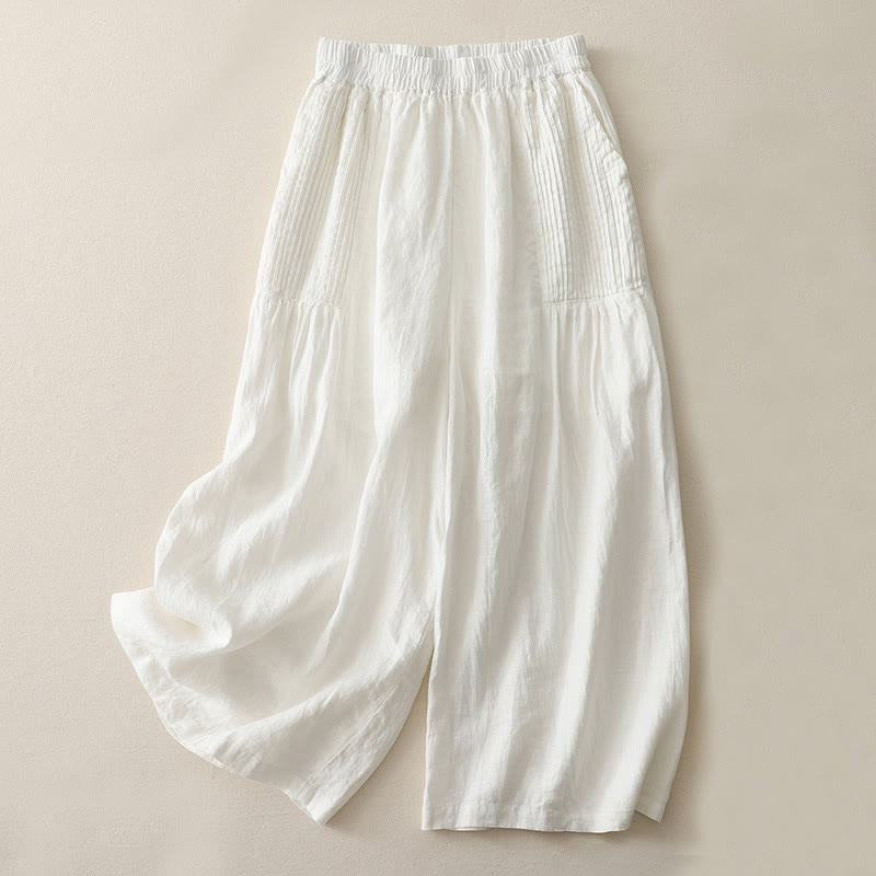 Pantaloni larghi da donna in poliestere elasticizzato con pieghe semplici e tasche, modello Buddha Stones - Bianco - US8-10, UK/AU12-14, EU40-42 (2XL) - image 5