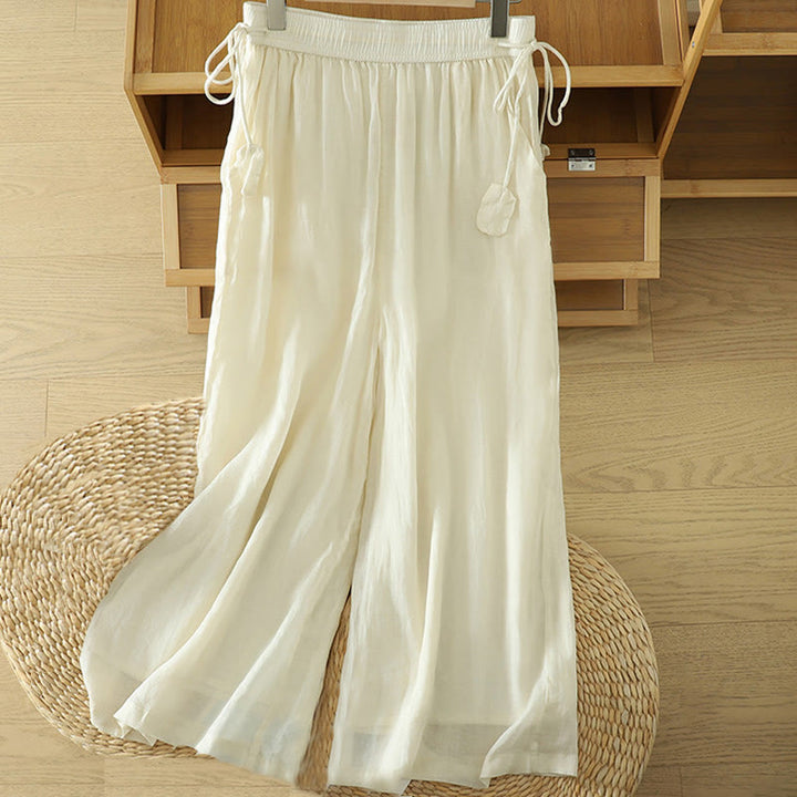 Pantaloni larghi da donna in poliestere con tasche, foderati in tinta unita e elasticizzati, modello Buddha Stones