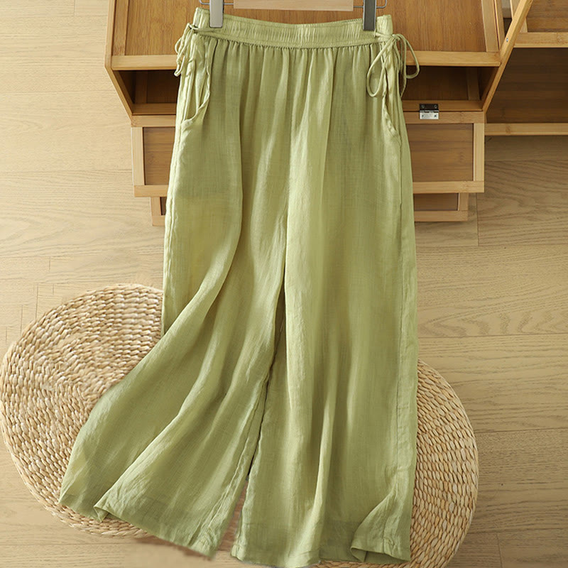 Pantaloni larghi da donna in poliestere con tasche, foderati in tinta unita e elasticizzati, modello Buddha Stones