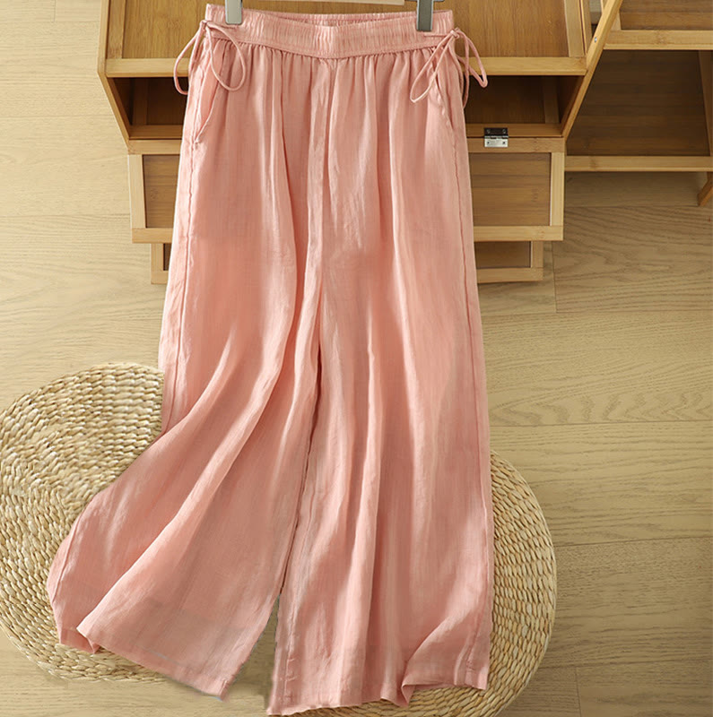Pantaloni larghi da donna in poliestere con tasche, foderati in tinta unita e elasticizzati, modello Buddha Stones