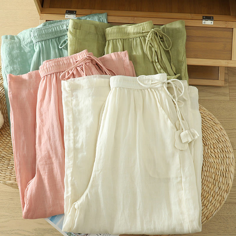 Pantaloni larghi da donna in poliestere con tasche, foderati in tinta unita e elasticizzati, modello Buddha Stones