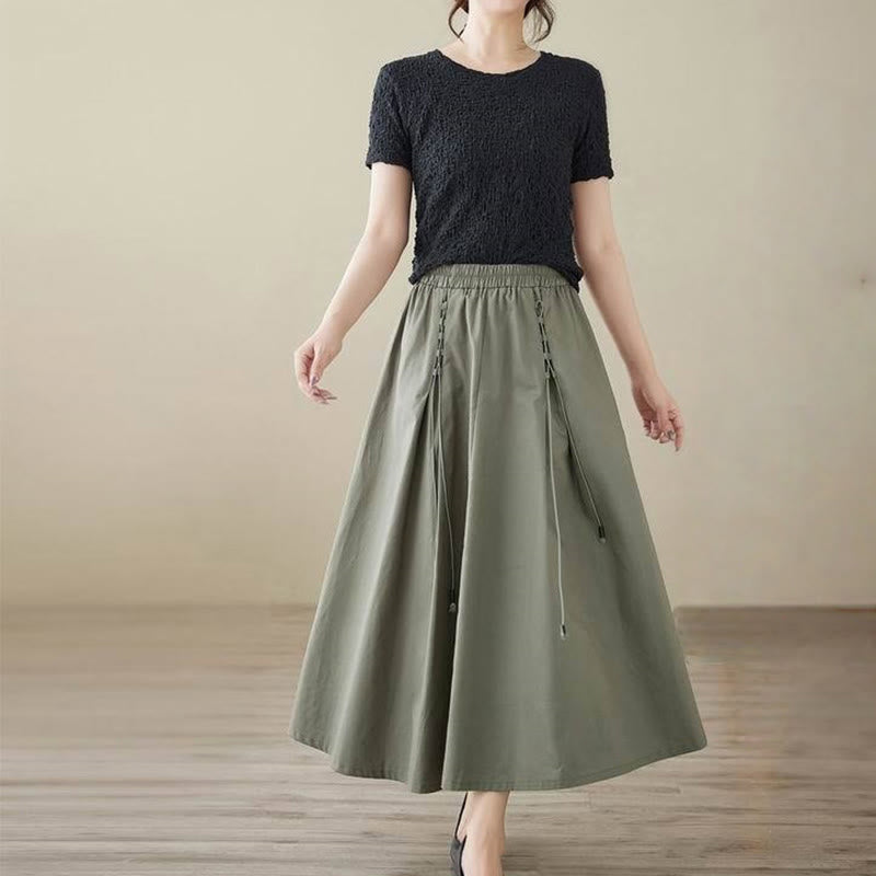 Gonna da donna in cotone con design plissettato, casual estivo, colore puro, Buddha Stones