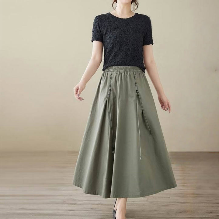 Gonna da donna in cotone con design plissettato, casual estivo, colore puro, Buddha Stones