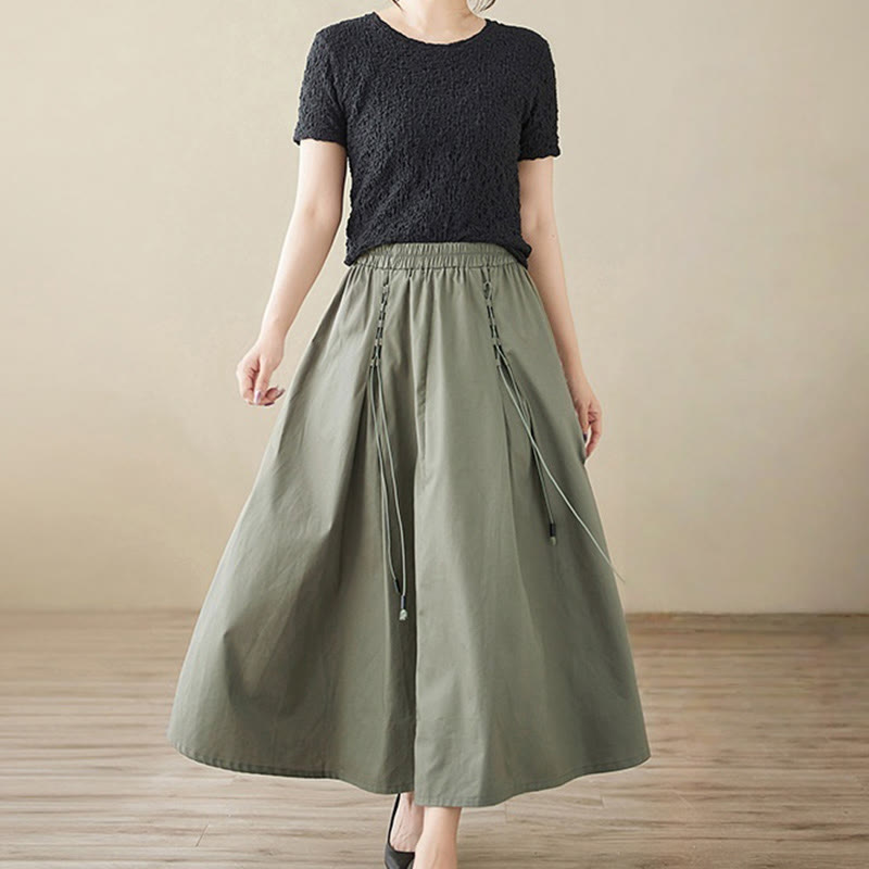 Gonna da donna in cotone con design plissettato, casual estivo, colore puro, Buddha Stones