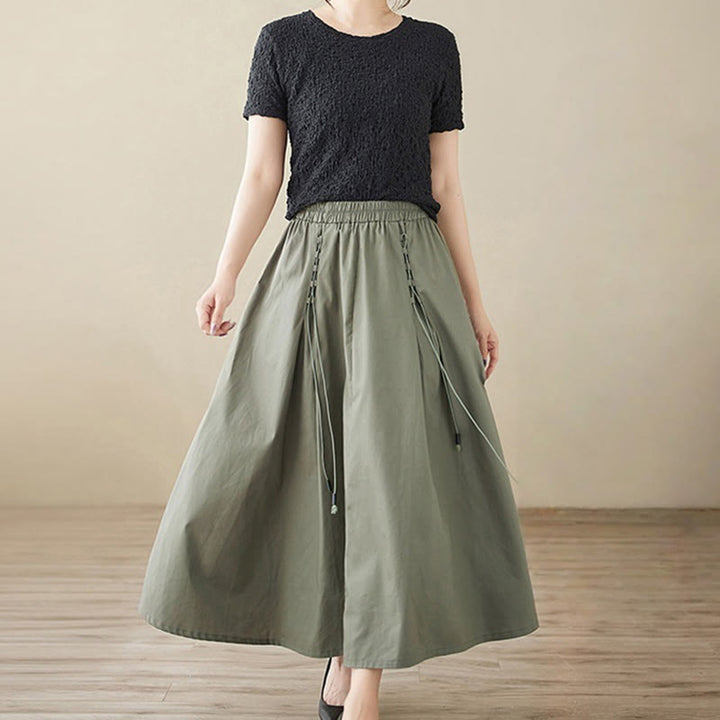 Gonna da donna in cotone con design plissettato, casual estivo, colore puro, Buddha Stones