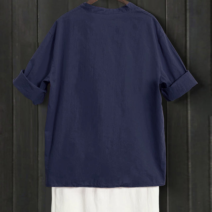 Camicia da donna in cotone e lino, a maniche corte, con colletto a punta e petto semplice, stile casual estivo Buddha Stones - image 1