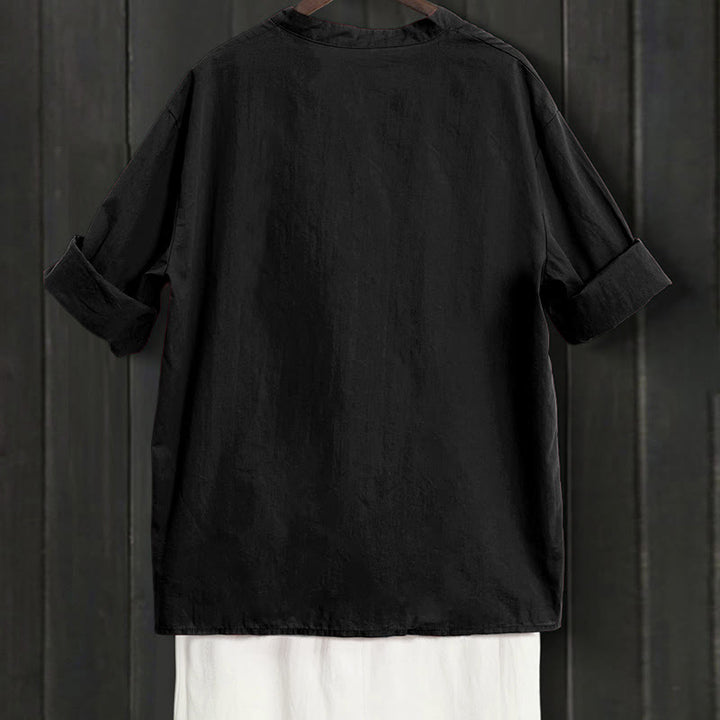 Camicia da donna in cotone e lino, a maniche corte, con colletto a punta e petto semplice, stile casual estivo Buddha Stones - image 7