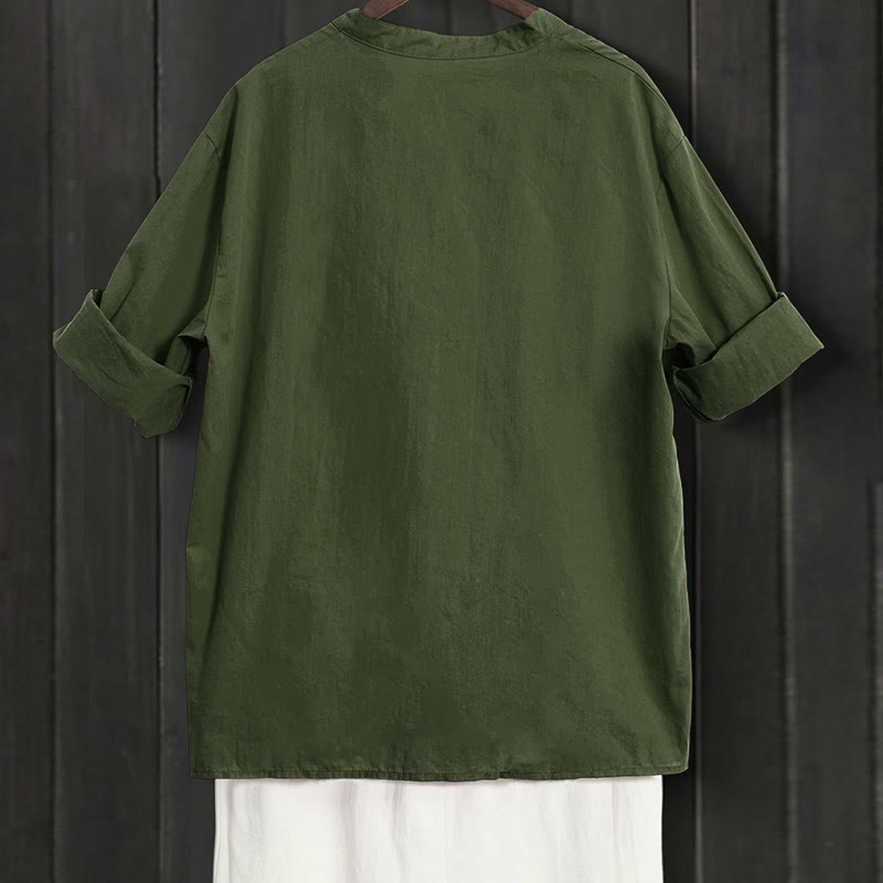 Camicia da donna in cotone e lino, a maniche corte, con colletto a punta e petto semplice, stile casual estivo Buddha Stones - image 19