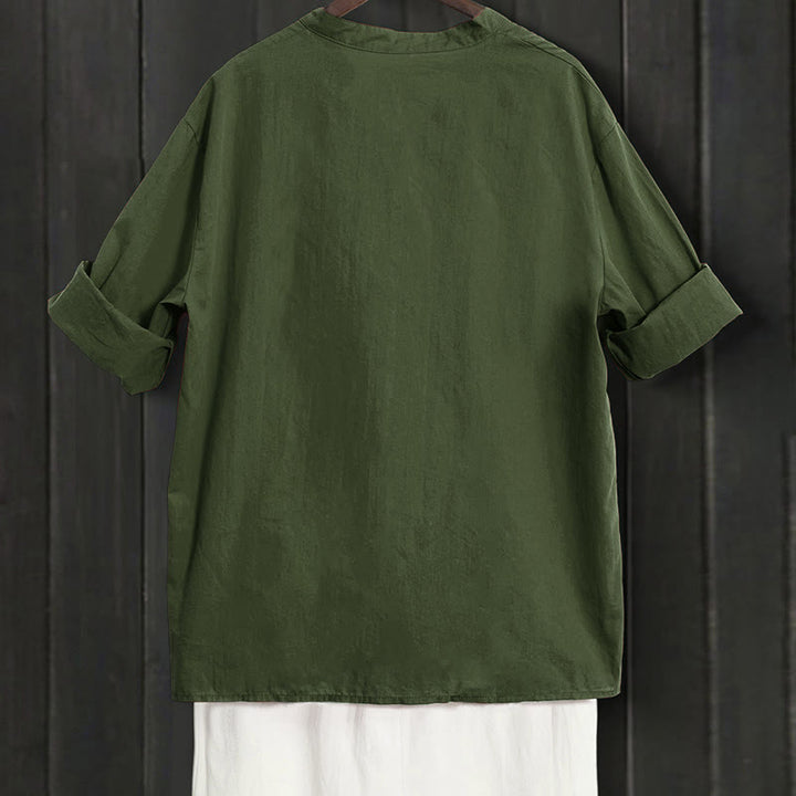 Camicia da donna in cotone e lino, a maniche corte, con colletto a punta e petto semplice, stile casual estivo Buddha Stones - image 19