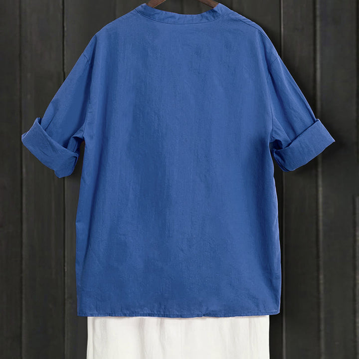 Camicia da donna in cotone e lino, a maniche corte, con colletto a punta e petto semplice, stile casual estivo Buddha Stones - image 25