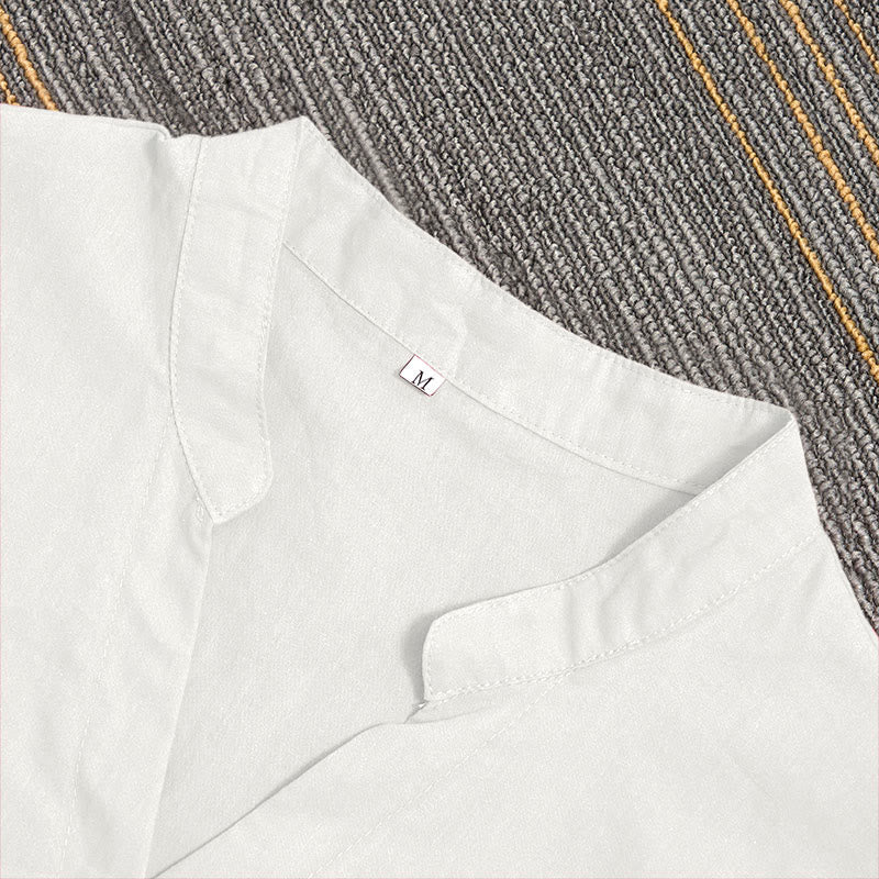 Camicia da donna in cotone e lino, a maniche corte, con colletto a punta e petto semplice, stile casual estivo Buddha Stones - image 32