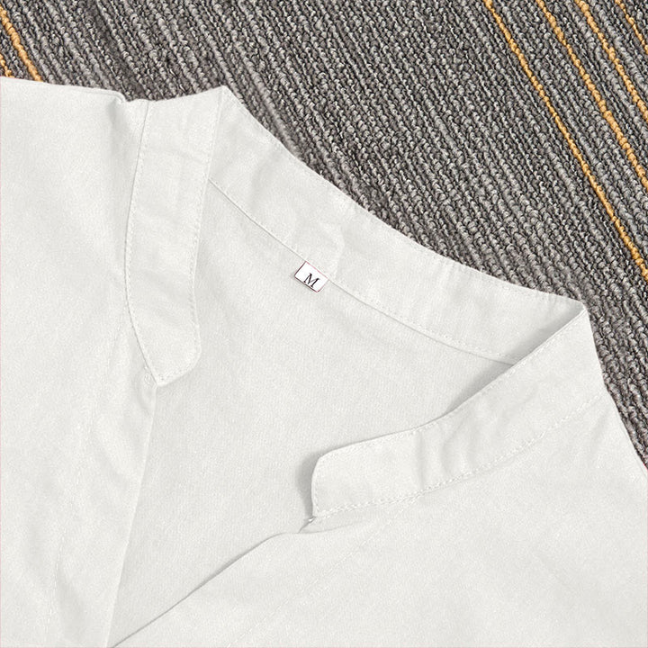 Camicia da donna in cotone e lino, a maniche corte, con colletto a punta e petto semplice, stile casual estivo Buddha Stones - image 32