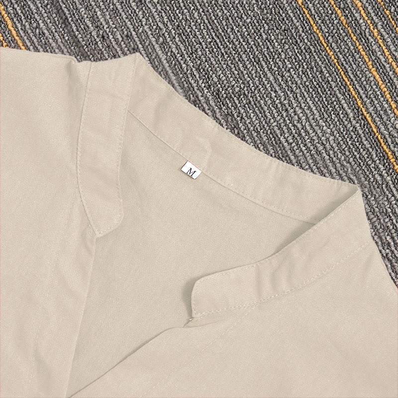 Camicia da donna in cotone e lino, a maniche corte, con colletto a punta e petto semplice, stile casual estivo Buddha Stones - image 50