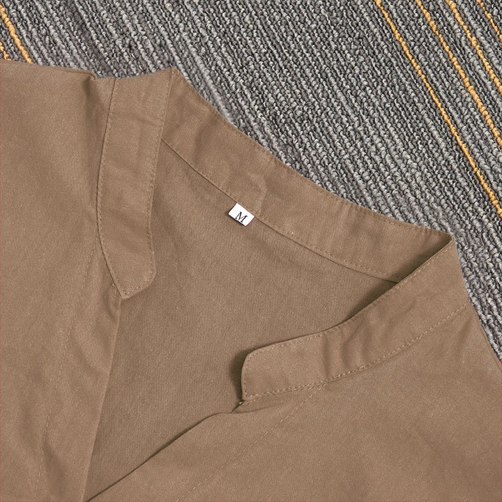Camicia da donna in cotone e lino, a maniche corte, con colletto a punta e petto semplice, stile casual estivo Buddha Stones - image 56