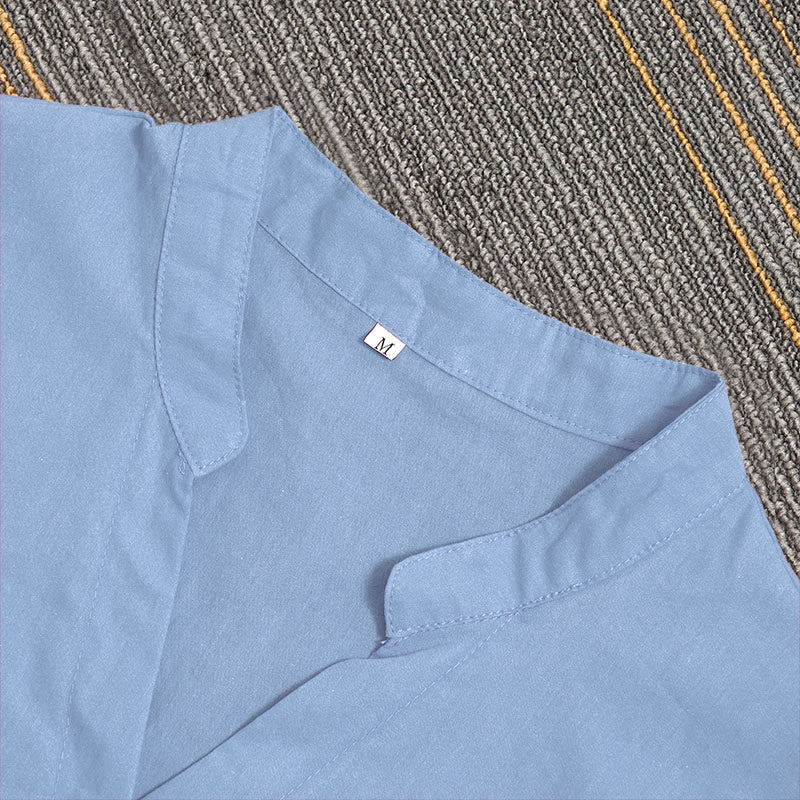 Camicia da donna in cotone e lino, a maniche corte, con colletto a punta e petto semplice, stile casual estivo Buddha Stones - image 62