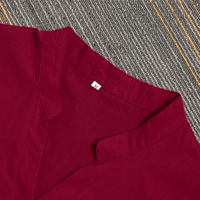 Camicia da donna in cotone e lino, a maniche corte, con colletto a punta e petto semplice, stile casual estivo Buddha Stones - image 68