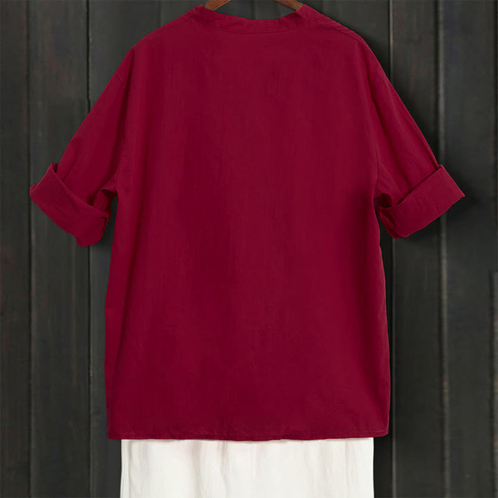 Camicia da donna in cotone e lino, a maniche corte, con colletto a punta e petto semplice, stile casual estivo Buddha Stones - image 67