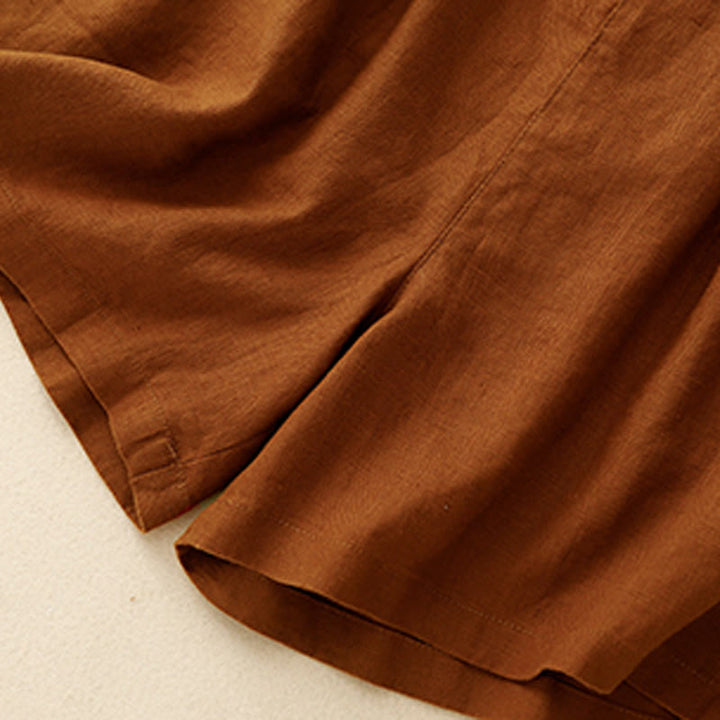 Pantaloncini da donna in lino e cotone con tasche, modello Buddha Stones, estivi, casual, a pieghe semplici - image 4