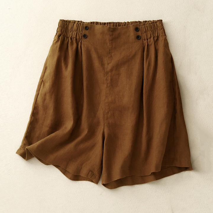 Pantaloncini da donna in lino e cotone con tasche, modello Buddha Stones, estivi, casual, a pieghe semplici - Cioccolato - US12, UK/AU16, EU44 (2XL) - image 0