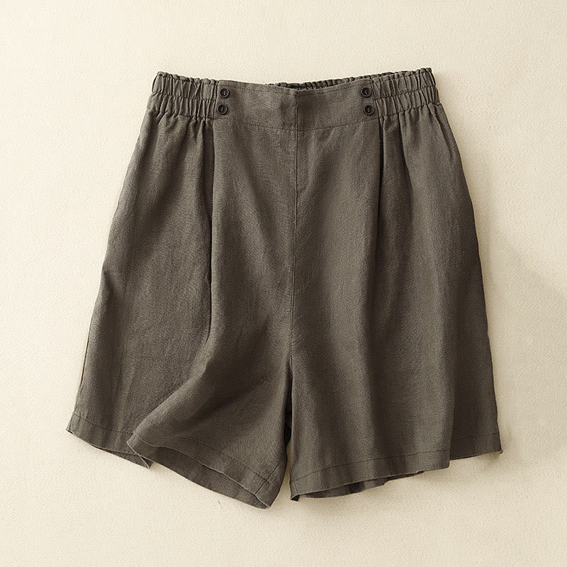 Pantaloncini da donna in lino e cotone con tasche, modello Buddha Stones, estivi, casual, a pieghe semplici - Abbronzatura - US12, UK/AU16, EU44 (2XL) - image 6