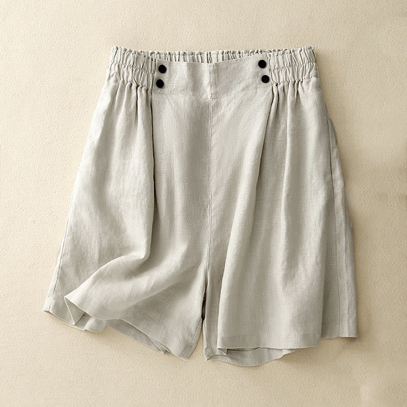 Pantaloncini da donna in lino e cotone con tasche, modello Buddha Stones, estivi, casual, a pieghe semplici - Beige - US12, UK/AU16, EU44 (2XL) - image 15