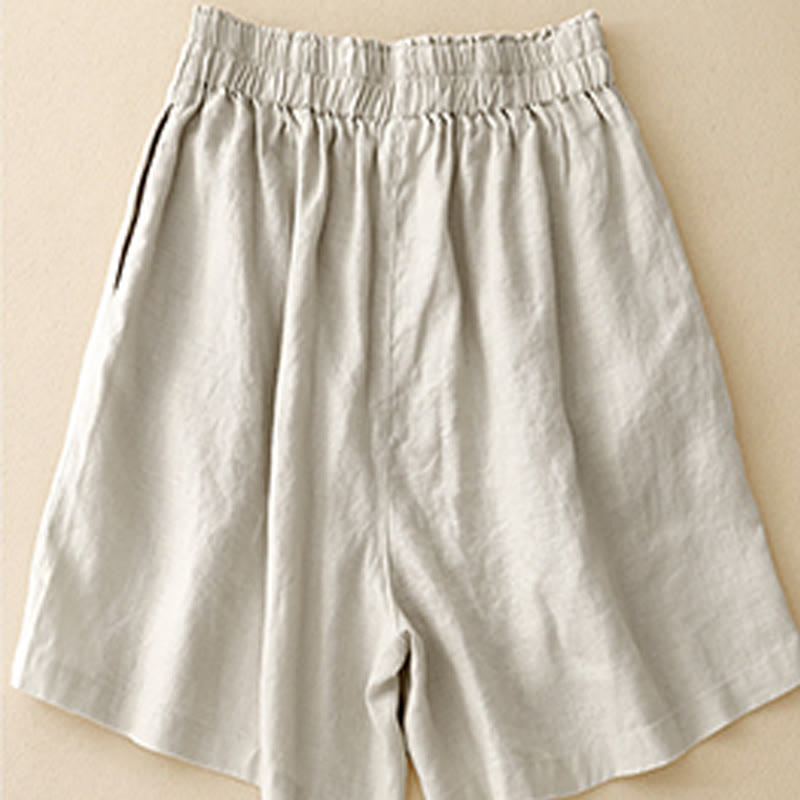 Pantaloncini da donna in lino e cotone con tasche, modello Buddha Stones, estivi, casual, a pieghe semplici - image 16