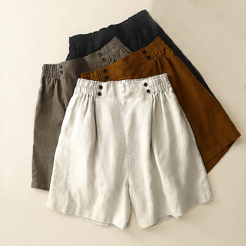 Pantaloncini da donna in lino e cotone con tasche, modello Buddha Stones, estivi, casual, a pieghe semplici - image 29