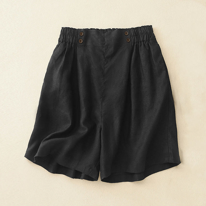 Pantaloncini da donna in lino e cotone con tasche, modello Buddha Stones, estivi, casual, a pieghe semplici - Nero - US12, UK/AU16, EU44 (2XL) - image 23