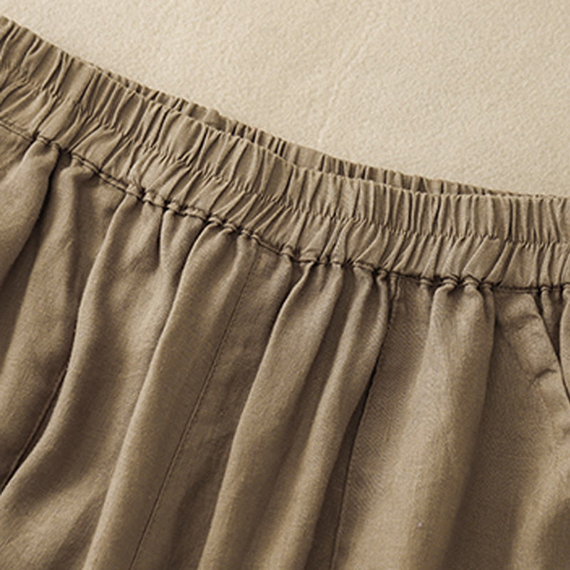 Pantaloncini dritti elastici da donna Buddha Stones, casual estivi, in cotone e lino, con tasche - image 4