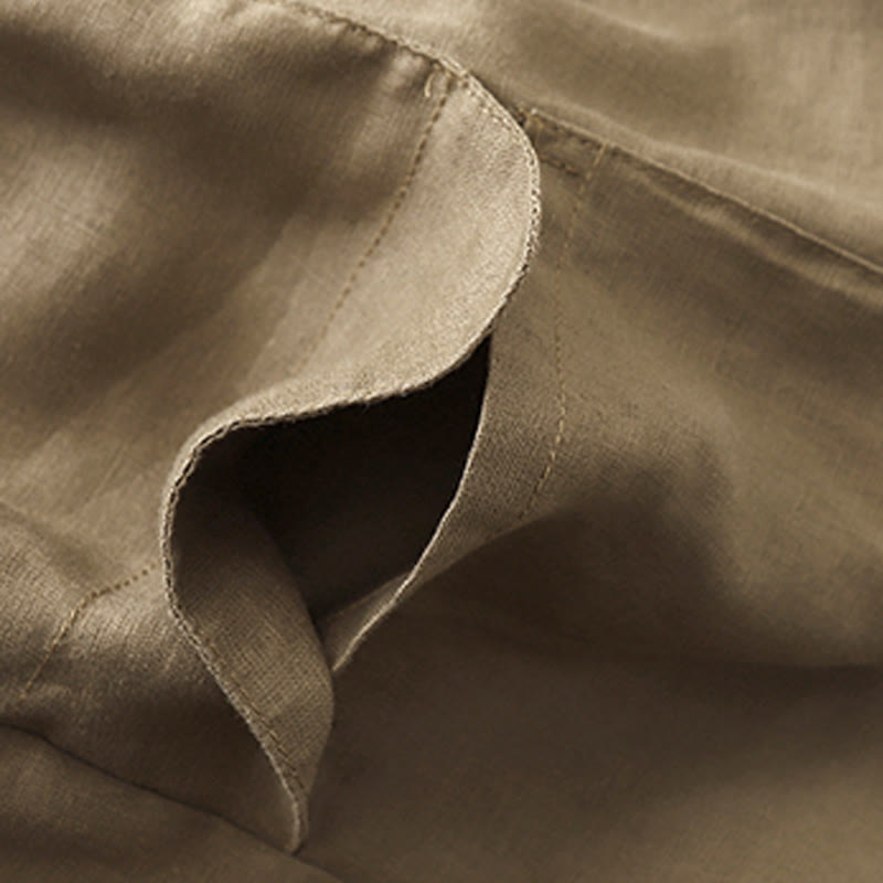 Pantaloncini dritti elastici da donna Buddha Stones, casual estivi, in cotone e lino, con tasche - image 1