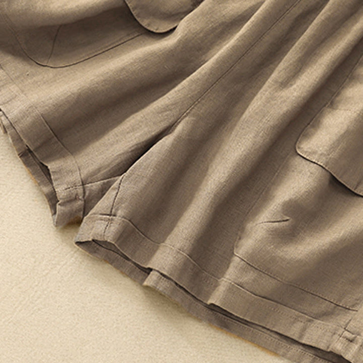 Pantaloncini dritti elastici da donna Buddha Stones, casual estivi, in cotone e lino, con tasche - image 5