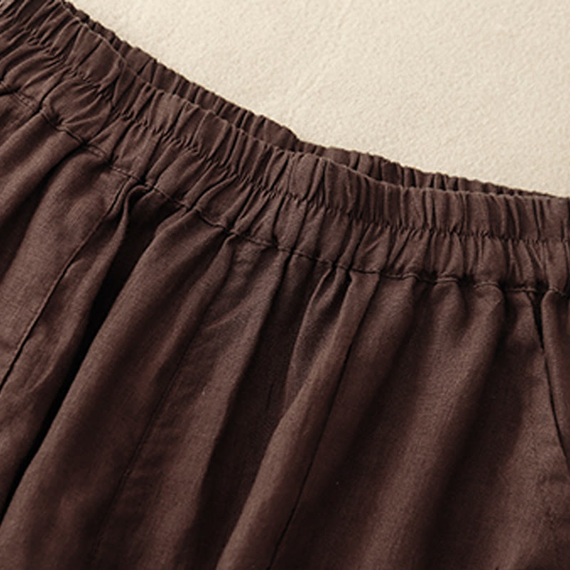 Pantaloncini dritti elastici da donna Buddha Stones, casual estivi, in cotone e lino, con tasche - image 11