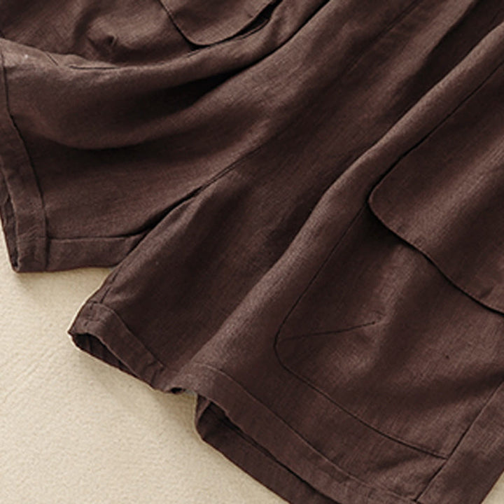 Pantaloncini dritti elastici da donna Buddha Stones, casual estivi, in cotone e lino, con tasche - image 10