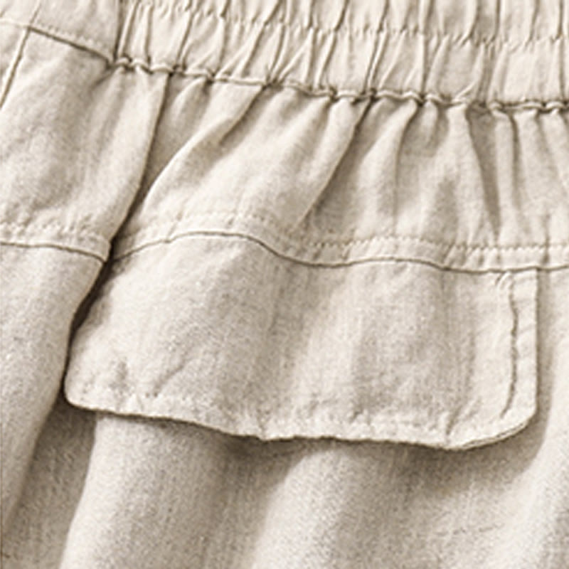 Pantaloncini dritti elastici da donna Buddha Stones, casual estivi, in cotone e lino, con tasche - image 20