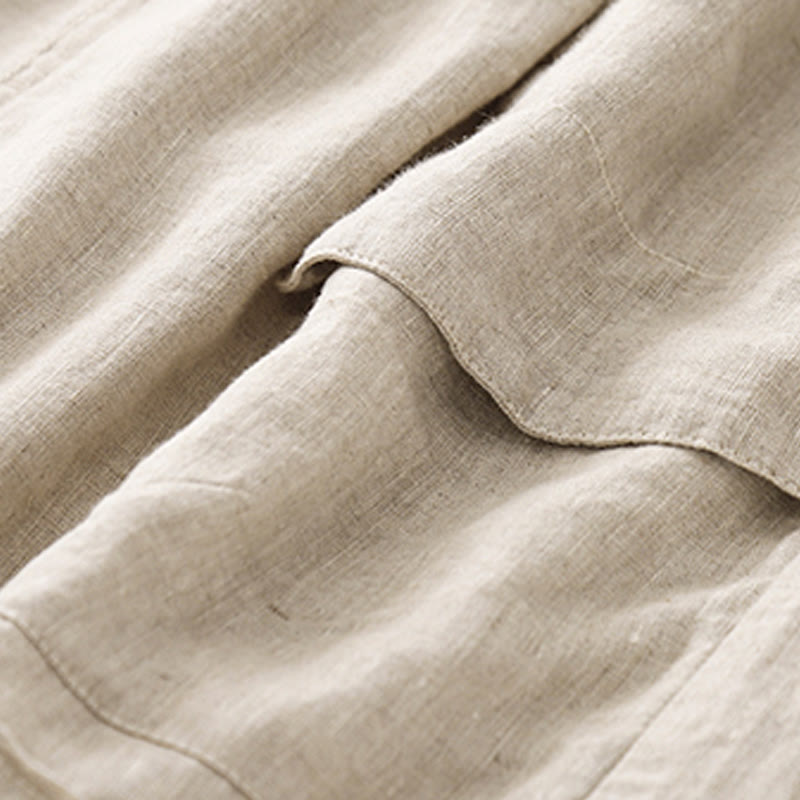 Pantaloncini dritti elastici da donna Buddha Stones, casual estivi, in cotone e lino, con tasche - image 19