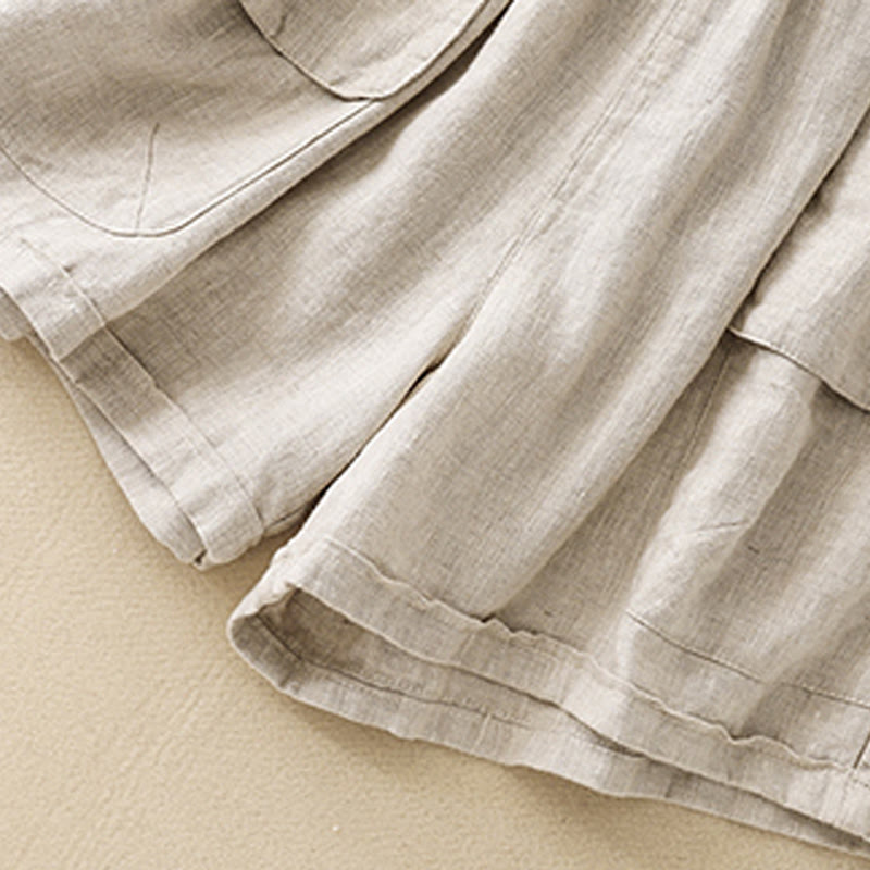 Pantaloncini dritti elastici da donna Buddha Stones, casual estivi, in cotone e lino, con tasche - image 15