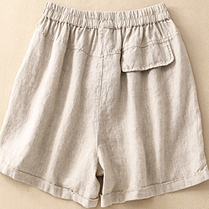 Pantaloncini dritti elastici da donna Buddha Stones, casual estivi, in cotone e lino, con tasche - image 13