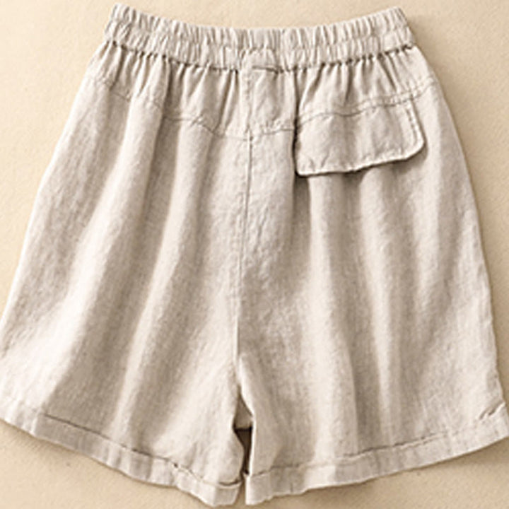 Pantaloncini dritti elastici da donna Buddha Stones, casual estivi, in cotone e lino, con tasche - image 13