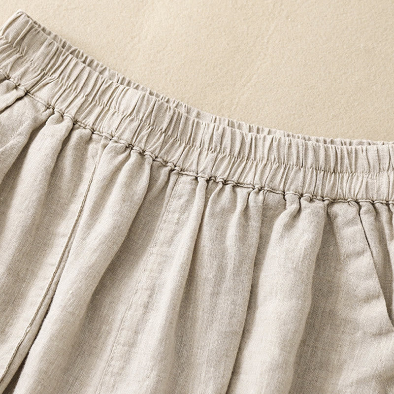 Pantaloncini dritti elastici da donna Buddha Stones, casual estivi, in cotone e lino, con tasche - image 18